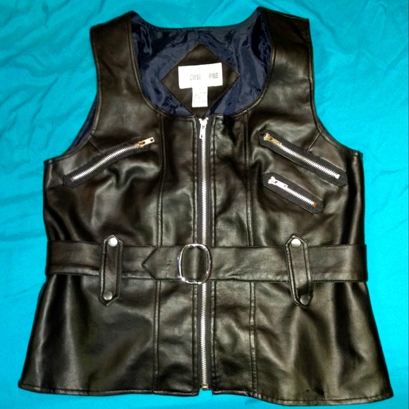 Louise Paris Jackets & Blazers - Vegan mock leather women's black biker style vest waistcoat w belt large